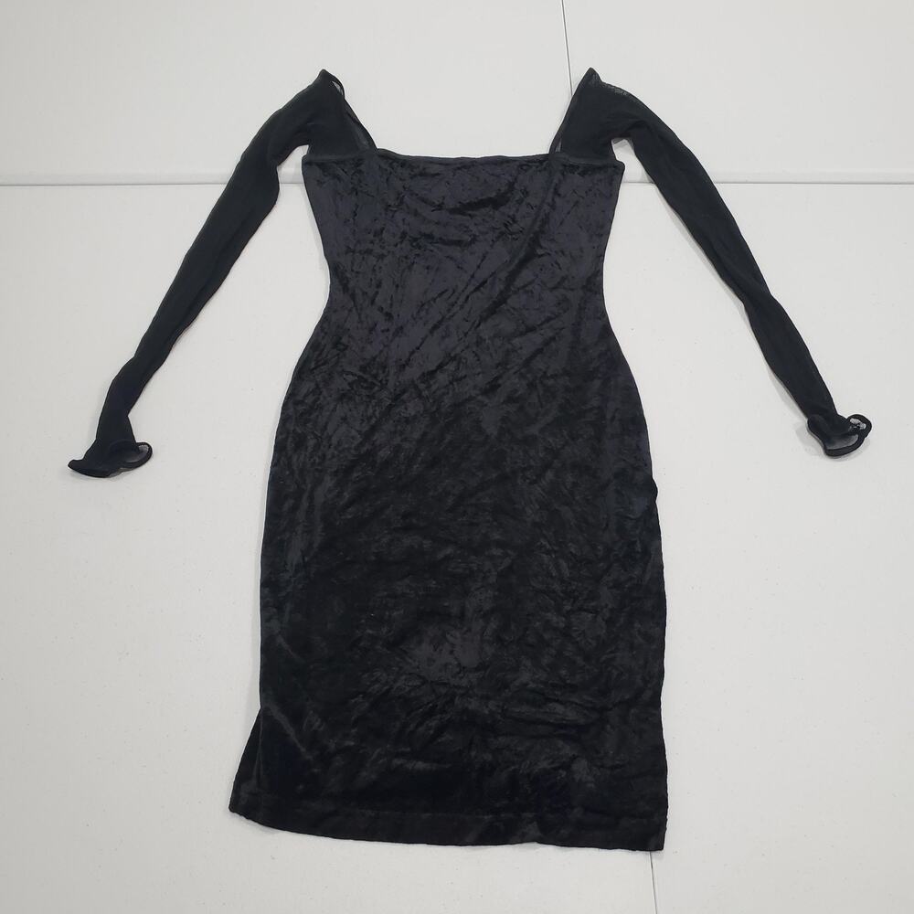90s Whimsigoth Goth Dress Womens Medium Black Velvet Mesh Long Sleeve Cocktail